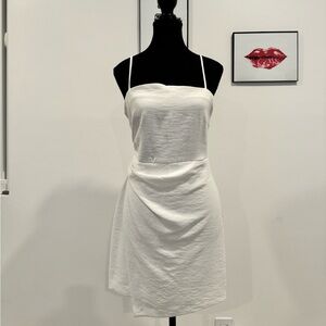 Zara Asymmetric Rushed white mini dress. M New / tags